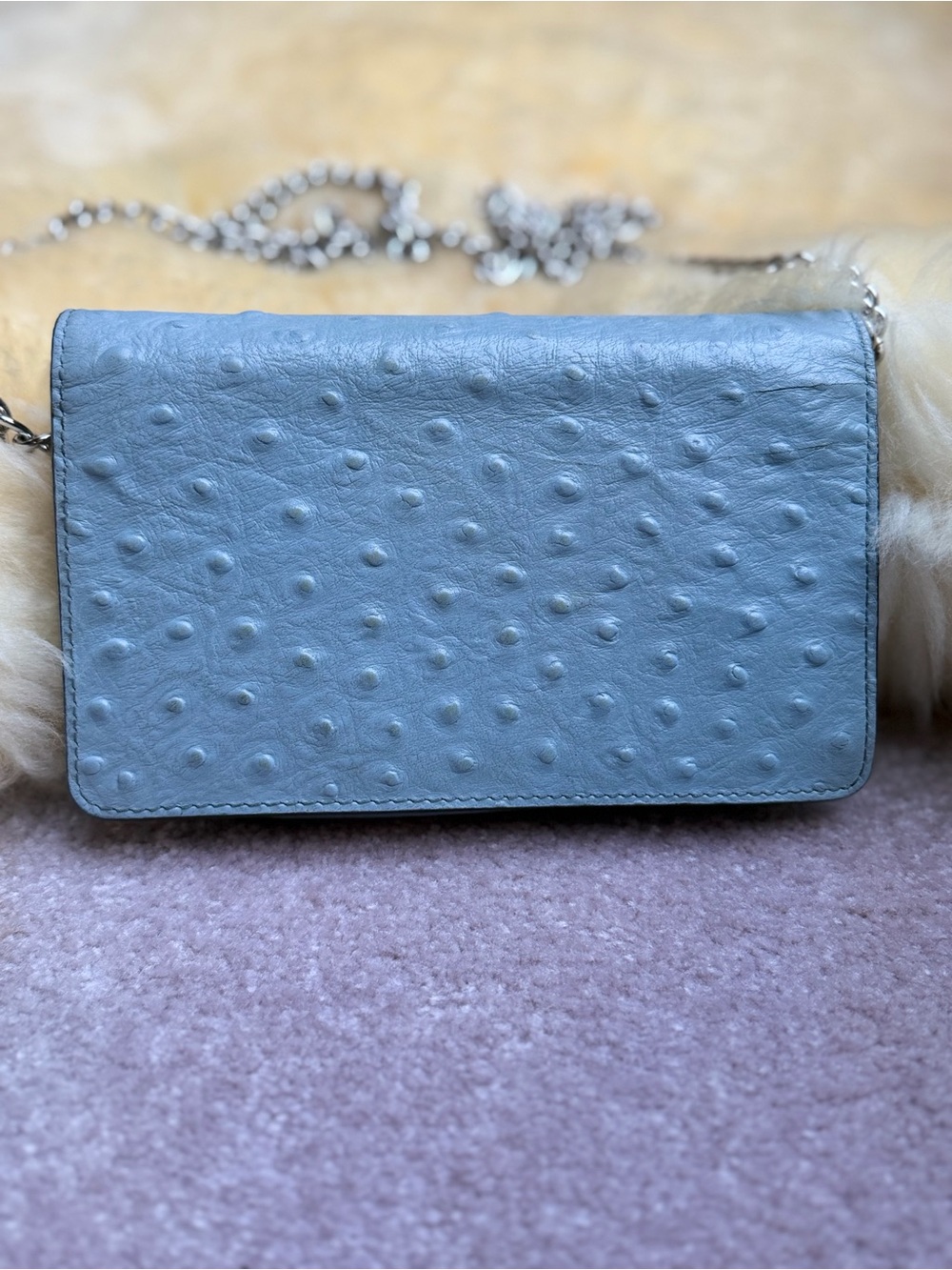 kate spade Light Blue Ostrich-Texture Leather Crossbody Wallet Clutch - Picture 2 of 9